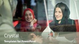  Presentation with lunch - Beautiful theme featuring female-friends-having-lunch-together backdrop and a gray colored foreground