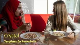  Presentation with lunch club - Audience pleasing PPT layouts consisting of female-friends-having-lunch-together backdrop and a tawny brown colored foreground