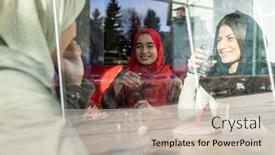  Presentation with lunch - Cool new theme with female-friends-having-lunch-together backdrop and a mint green colored foreground
