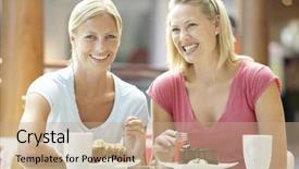  Presentation with lunch club - Theme consisting of female friends having lunch together background and a coral colored foreground