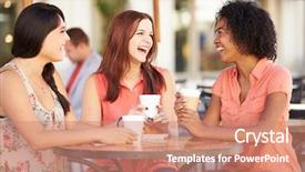  Presentation with friends - Audience pleasing PPT layouts consisting of female friends meeting in caf backdrop and a coral colored foreground
