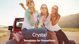  Presentation with kiss - Beautiful PPT layouts featuring female friends on road trip sit on car hood blowing kiss backdrop and a tawny brown colored foreground