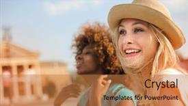  Presentation with vacation - Presentation design enhanced with female friends on vacation background and a coral colored foreground