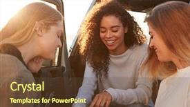  Presentation with road trip cars - PPT theme enhanced with female friends planning road trip background and a tawny brown colored foreground