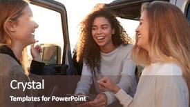  Presentation with road trip cars - PPT theme featuring female friends planning road trip background and a tawny brown colored foreground