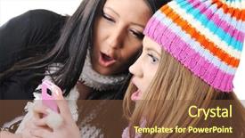  Presentation with sms - Audience pleasing slides consisting of female friends reading sms message backdrop and a tawny brown colored foreground