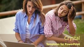  Presentation with friendship day - Colorful presentation theme enhanced with female-friends-sitting backdrop and a tawny brown colored foreground