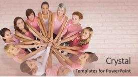  Presentation with breast cancer awareness month - Slides having female friends supporting breast cancer background and a coral colored foreground