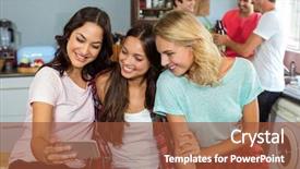  Presentation with mobile home - Presentation theme having female friends taking selfie through mobile phone at home background and a tawny brown colored foreground