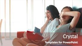  Presentation with scary movie - Colorful theme enhanced with female friends watching a scary backdrop and a tawny brown colored foreground
