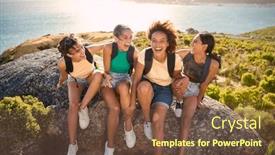  Presentation with backpacks - Presentation featuring female-friends-with-backpacks background and a tawny brown colored foreground