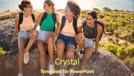  Presentation with backpacks - PPT theme having female-friends-with-backpacks background and a tawny brown colored foreground