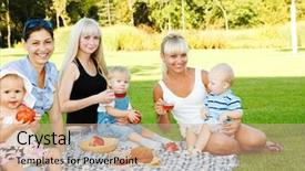  Presentation with law and children - Colorful slides enhanced with female friends with toddler children backdrop and a coral colored foreground