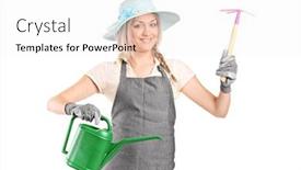  Presentation with female powerlifting - PPT theme consisting of smiling woman taking bath in shower during safari vacation background and a tawny brown colored foreground.