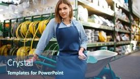  Presentation with apron - Slide deck with female-gardener-in-apron background and a ocean colored foreground