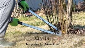  Presentation with tree root - Slides having female-gardener-using-pruning-shears background and a coral colored foreground