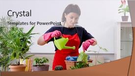  Presentation with plants - Presentation theme with female gardener with plants indoors background and a  colored foreground