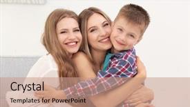  Presentation with adoption - Slide deck featuring female gay couple with foster background and a coral colored foreground