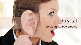  Presentation with ear - Beautiful PPT theme featuring female giant ear shock concept backdrop and a coral colored foreground