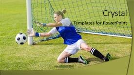  Presentation with female sport - PPT layouts consisting of female goalkeeper saving a goal background and a yellow colored foreground