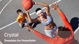  Presentation with happy image - Beautiful slides featuring female going to throw ball backdrop and a coral colored foreground