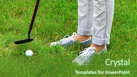  Presentation with course - Beautiful presentation theme featuring female golf player at golf course backdrop and a tawny brown colored foreground