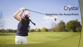  Presentation with golf - Presentation featuring female golf player swinging golf background and a light blue colored foreground