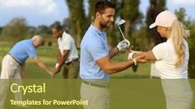  Presentation with female male symbol - Slide deck featuring female golfer learning golfing male background and a tawny brown colored foreground