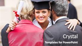  Presentation with university - Theme having female graduate hugging her parents background and a dark gray colored foreground