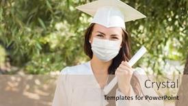  Presentation with medical face mask - Slide set enhanced with female-graduate-in-cap background and a soft green colored foreground