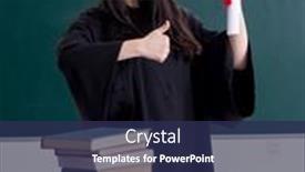  Presentation with green - Slide set with female-graduate-student-in-front background and a navy blue colored foreground