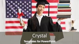  Presentation with diploma - PPT layouts featuring female-graduate-student background and a dark gray colored foreground