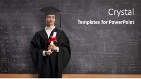  Presentation with math - Theme with female-graduate-with-diploma-posing background and a dark gray colored foreground