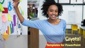  Presentation with graphic - PPT layouts featuring female graphic designer giving presentation background and a tawny brown colored foreground