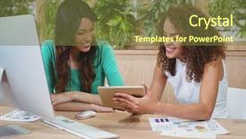  Presentation with graphic - Colorful presentation design enhanced with female graphic designers discussing over digital tablet in office backdrop and a tawny brown colored foreground