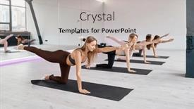  Presentation with group fitness - Slide set with female-group-doing-stretching-workout background and a light gray colored foreground