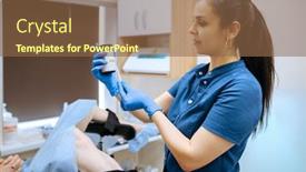  Presentation with gynecologist - Slide set with female-gynecologist-in-gloves-looking background and a tawny brown colored foreground