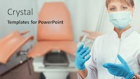  Presentation with vaginal - Beautiful presentation featuring female-gynecologist-in-protective-mask backdrop and a light gray colored foreground