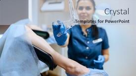  Presentation with gynecologist - Audience pleasing PPT theme consisting of female-gynecologist-in-uniform-shows backdrop and a light blue colored foreground