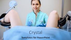  Presentation with gynecologist - Beautiful PPT theme featuring female-gynecologist-in-uniform backdrop and a light blue colored foreground