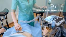  Presentation with gynecologist - Slide deck having female-gynecologist-makes-ultrasound-scan background and a teal colored foreground