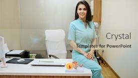  Presentation with gynecologist - Colorful slide set enhanced with female-gynecologist-sitting backdrop and a light gray colored foreground