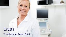  Presentation with ultrasound machine - Colorful slide deck enhanced with female gynecologist smiling with ultrasound backdrop and a sky blue colored foreground
