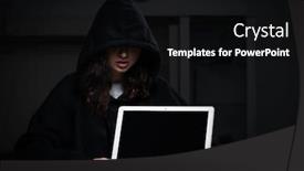  Presentation with firewall - Amazing presentation theme having female hacker hacking security firewall late in office backdrop and a black colored foreground