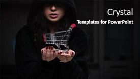  Presentation with firewall - Colorful slide deck enhanced with female hacker hacking security firewall late in office backdrop and a black colored foreground