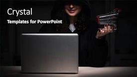  Presentation with firewall - Slide set featuring female hacker hacking security firewall late in office background and a black colored foreground