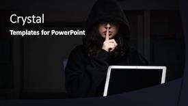  Presentation with firewall - PPT theme enhanced with female hacker hacking security firewall late in office background and a black colored foreground
