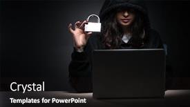  Presentation with female security - Beautiful PPT theme featuring female-hacker-hacking-security-firewall backdrop and a black colored foreground
