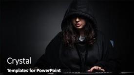  Presentation with female security - PPT layouts consisting of female-hacker-hacking-security-firewall background and a black colored foreground