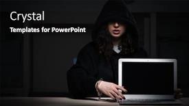  Presentation with female security - Beautiful slides featuring female-hacker-hacking-security-firewall backdrop and a black colored foreground